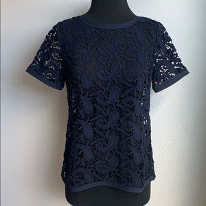 Loft Navy crochet top